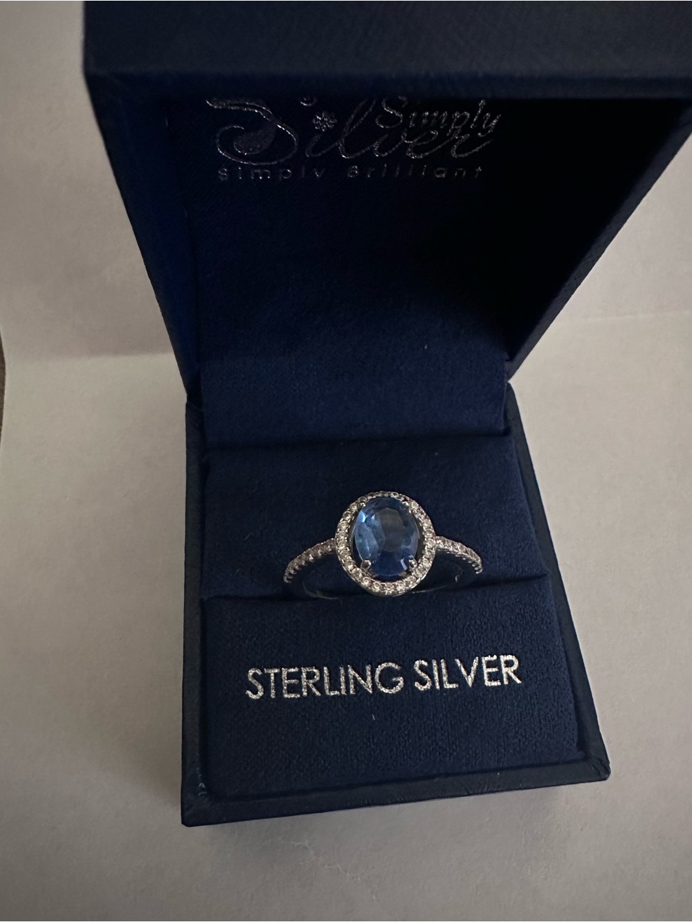 Sterling Silver Blue Stone Halo Ring